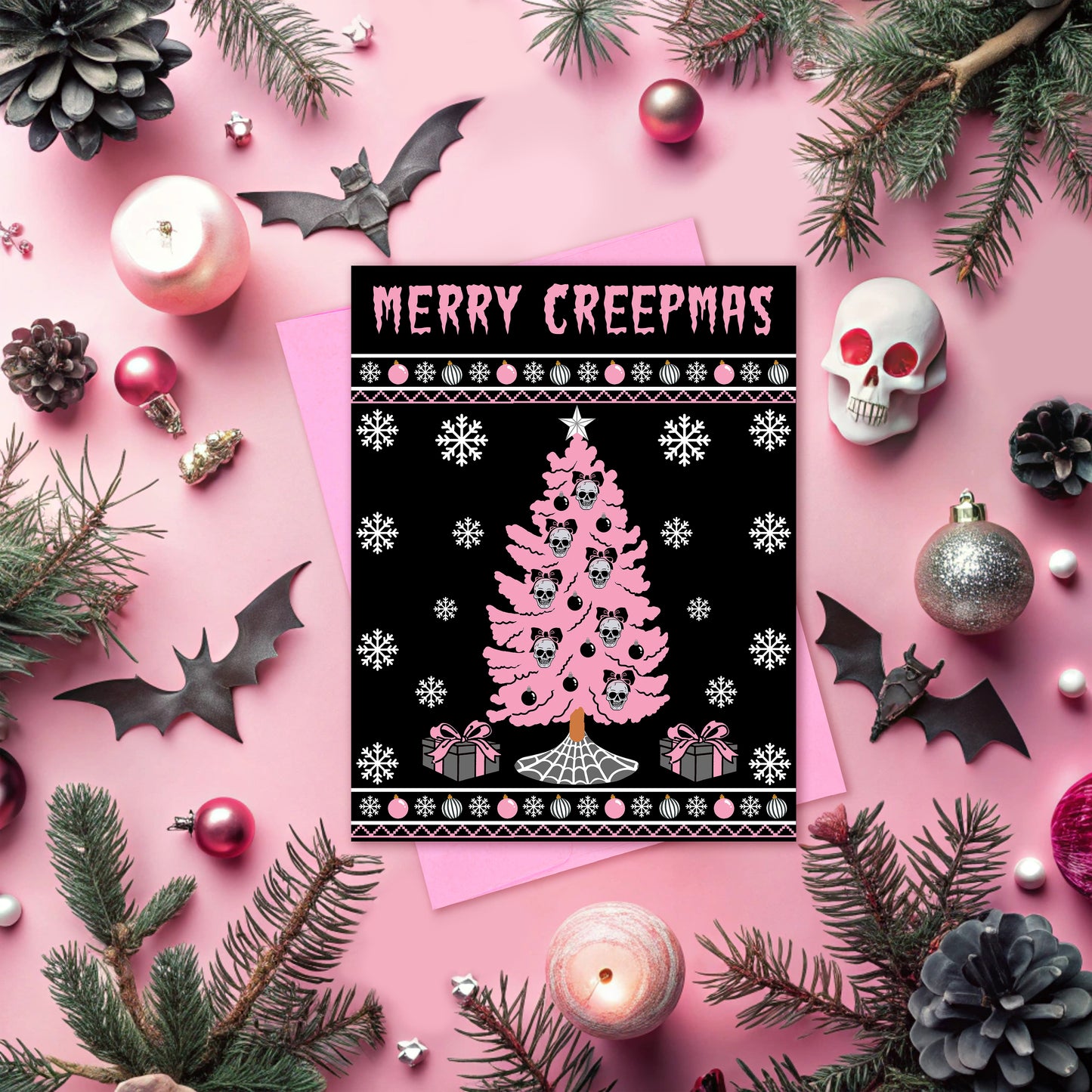 Merry Creepmas Tree Gothic Christmas Card