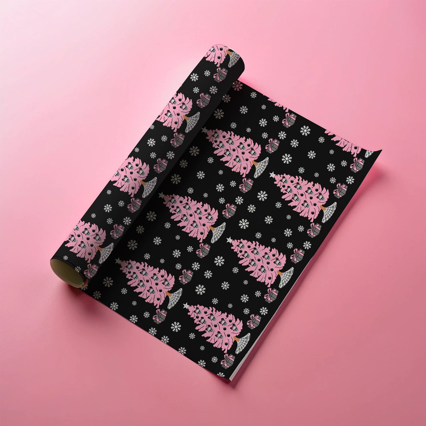 Pink Gothic Christmas Tree Wrapping Paper
