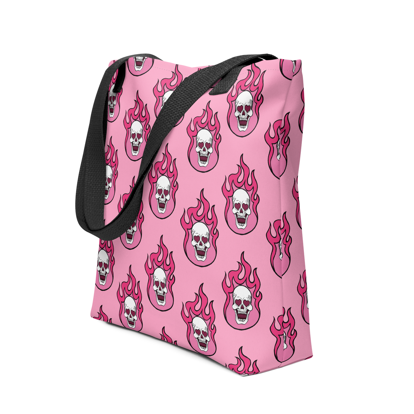 Pink Flaming Skull Tote Bag
