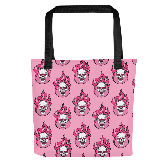 Pink Flaming Skull Tote Bag