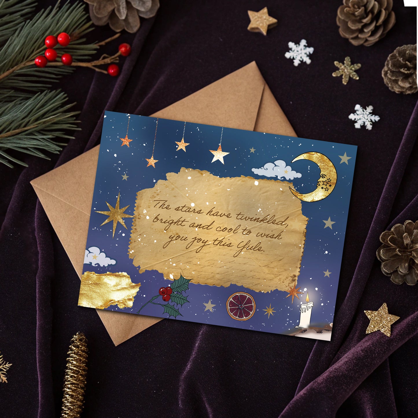 Celestial Moon Whimsigoth Christmas Card
