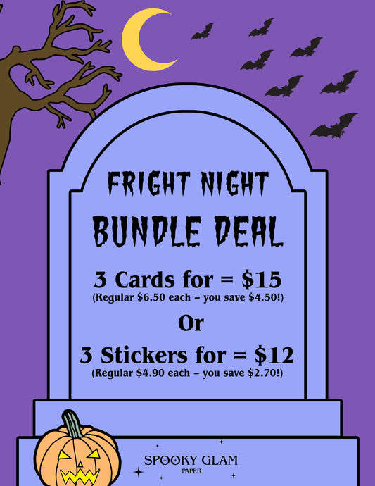 Fright Night Bundle: 3 Greeting Cards Or 3 Stickers