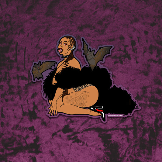 Black Fur Vamp Pin Up Sticker