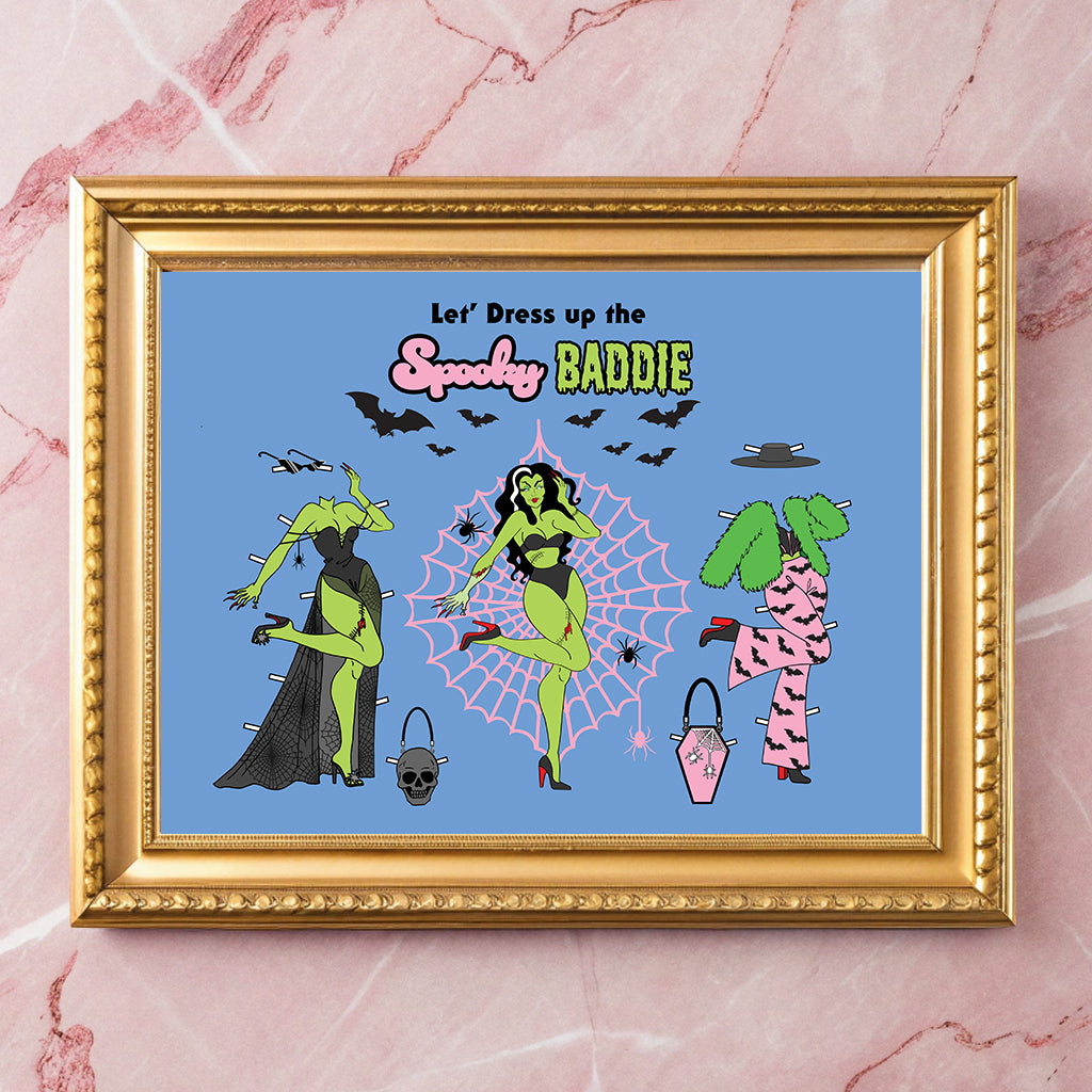 Glam Goth Girl Art Print: Spooky Baddie Pin-Up Horror Decor