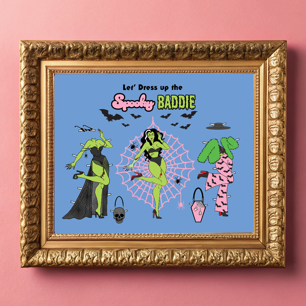 Glam Goth Girl Art Print: Spooky Baddie Pin-Up Horror Decor