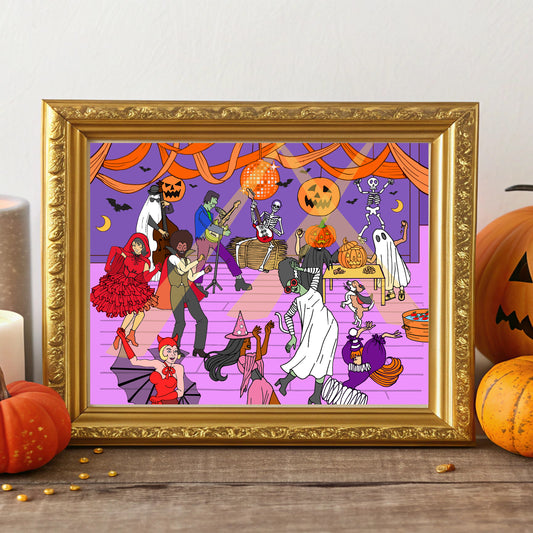 Halloween Party Art Print: Spooky Costume Decor