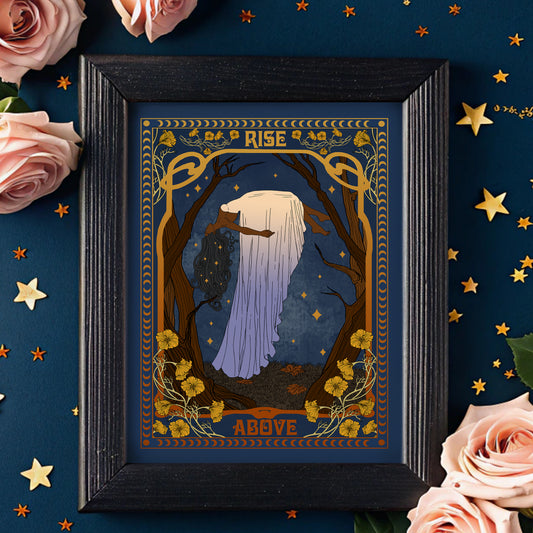 Rise Above Poster Celestial Witch Art Print: Whimsigoth Cottagecore Decor