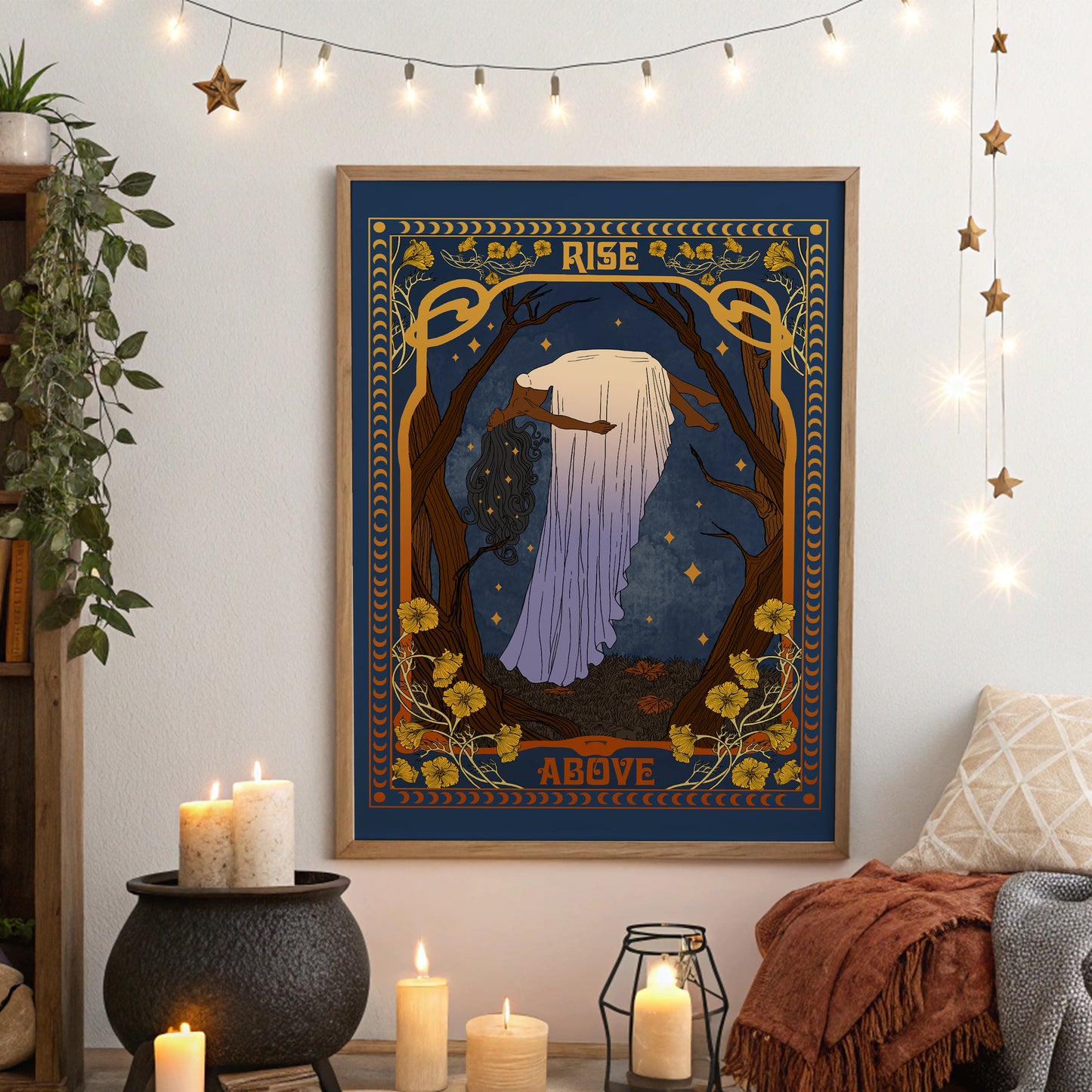 Rise Above Poster Celestial Witch Art Print: Whimsigoth Cottagecore Decor
