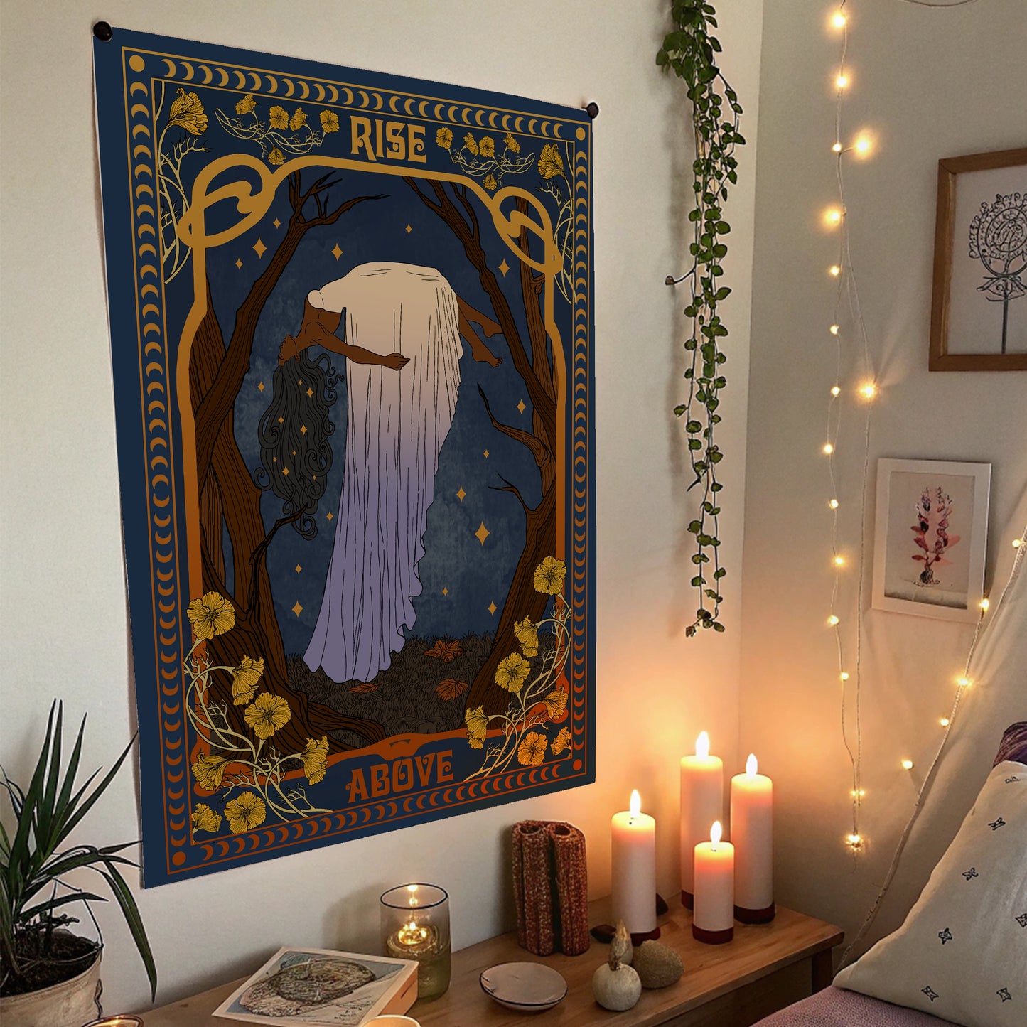 Rise Above Poster Celestial Witch Art Print: Whimsigoth Cottagecore Decor