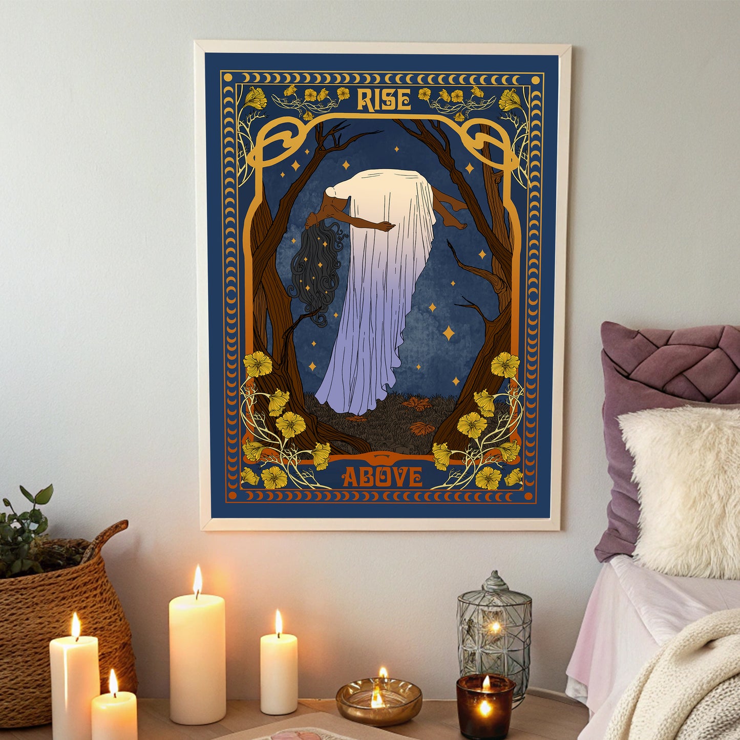 Rise Above Poster Celestial Witch Art Print: Whimsigoth Cottagecore Decor