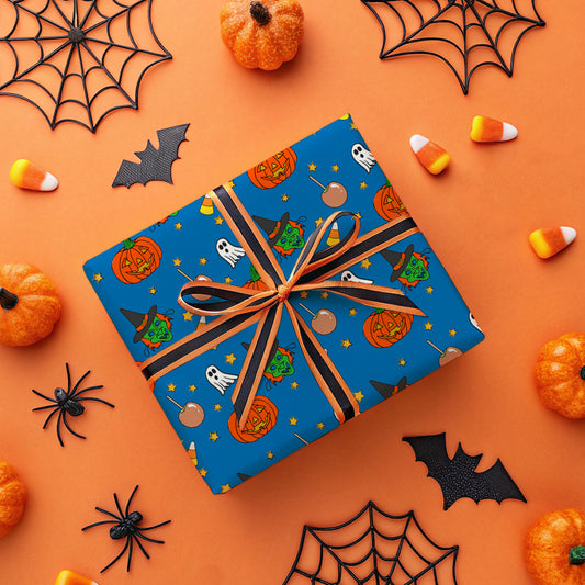 Trick or Treat Retro Halloween Gift Wrap Classic Vintage Style Paper